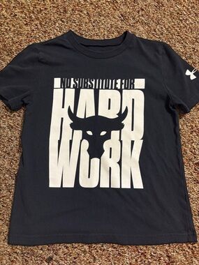 Under Armour Black Tee with Bold White 'Hard Work' Graphic